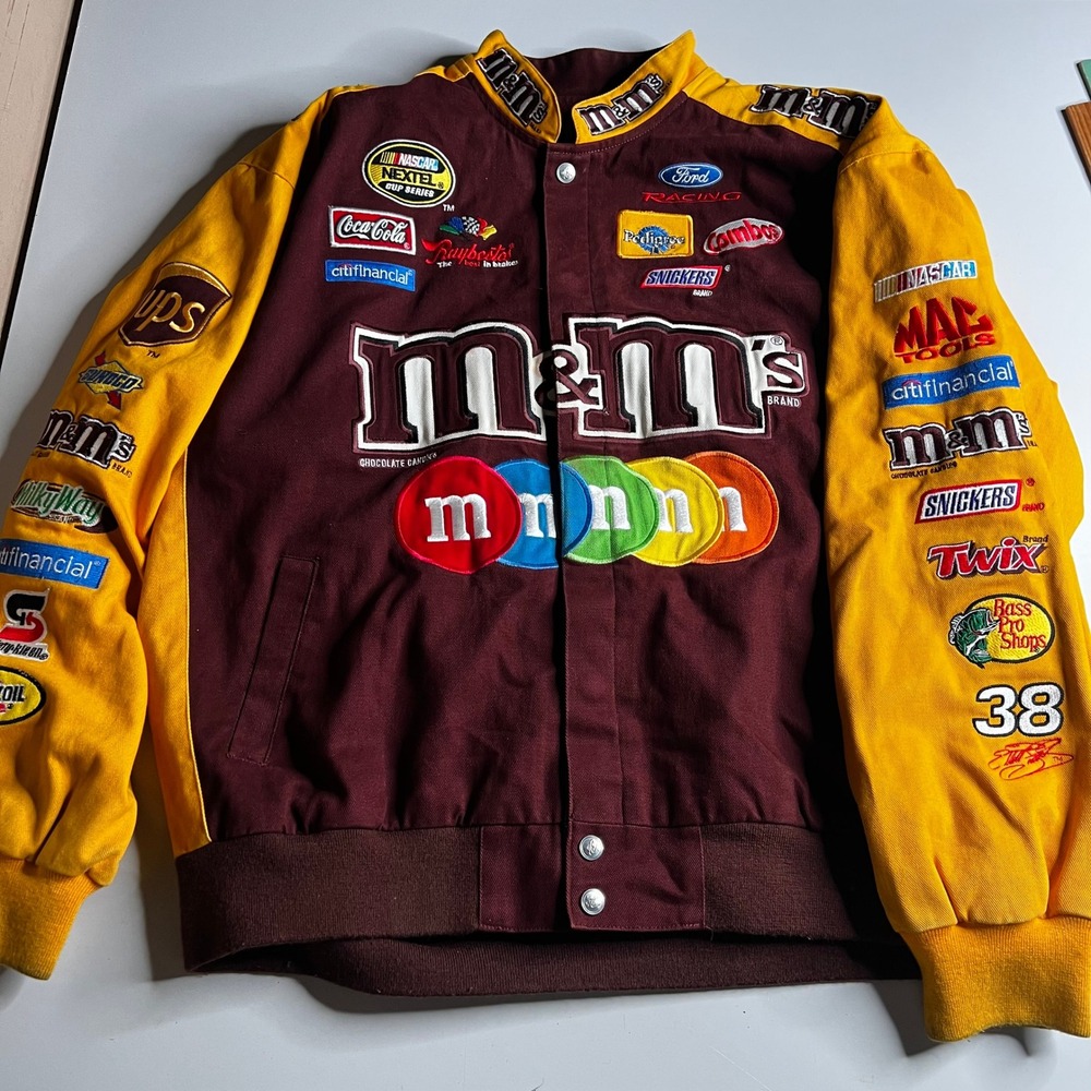 Chase Authentics NASCAR M&Ms Racing Jacket Maroon Yellow‎ Elliott Sadler 4XL